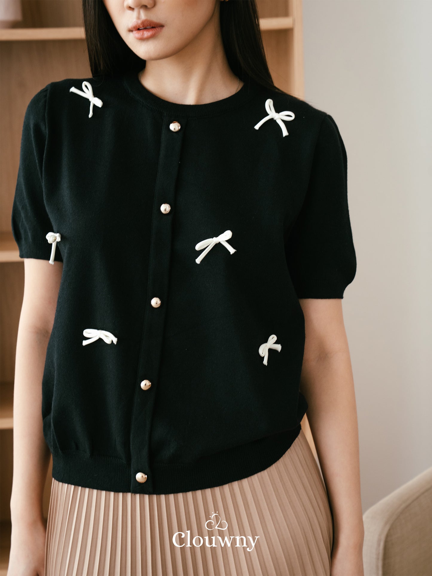 Ferlina Bow Knit Top - Black