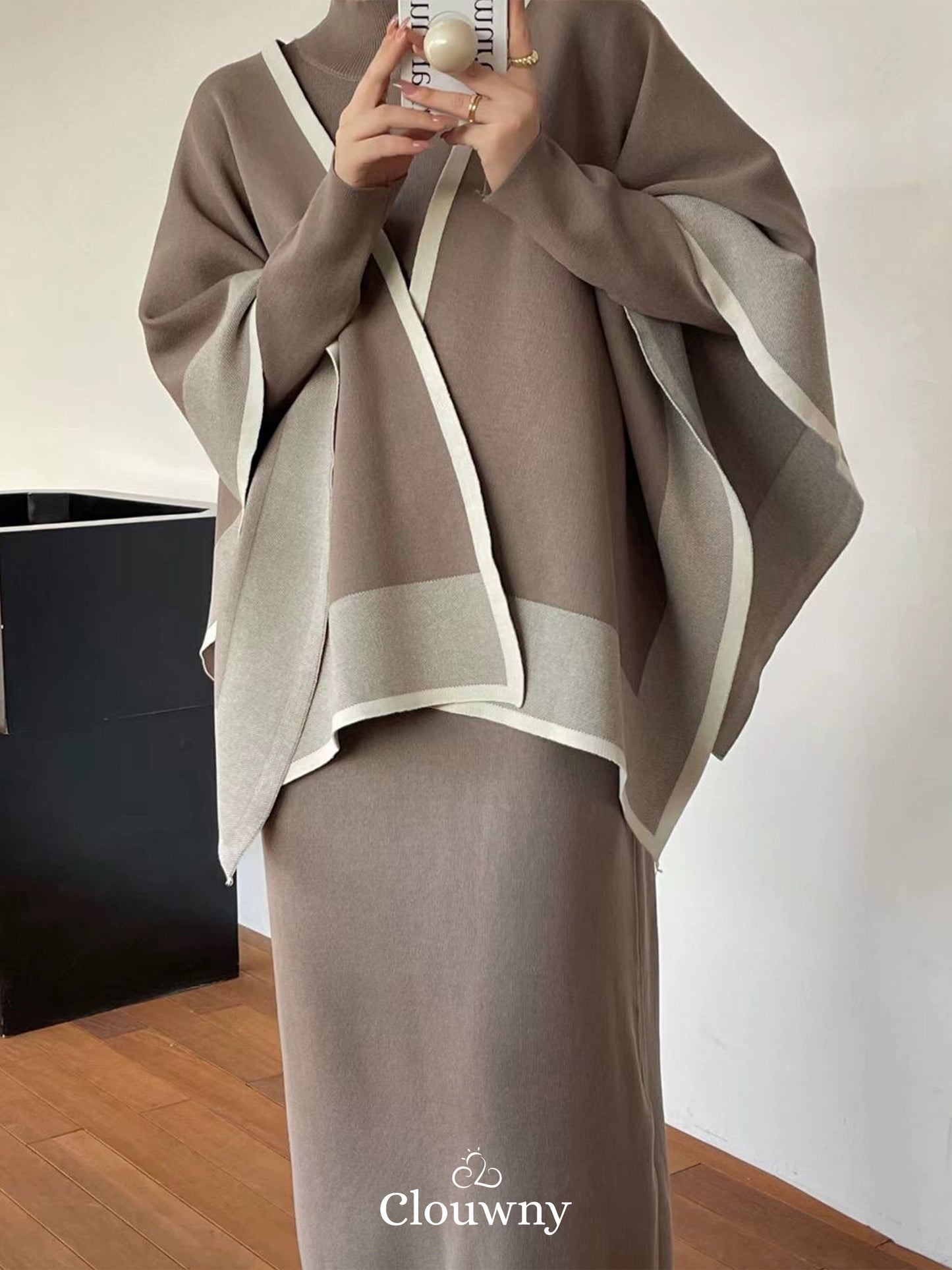 Two Tone Scarf Outer - Khaki