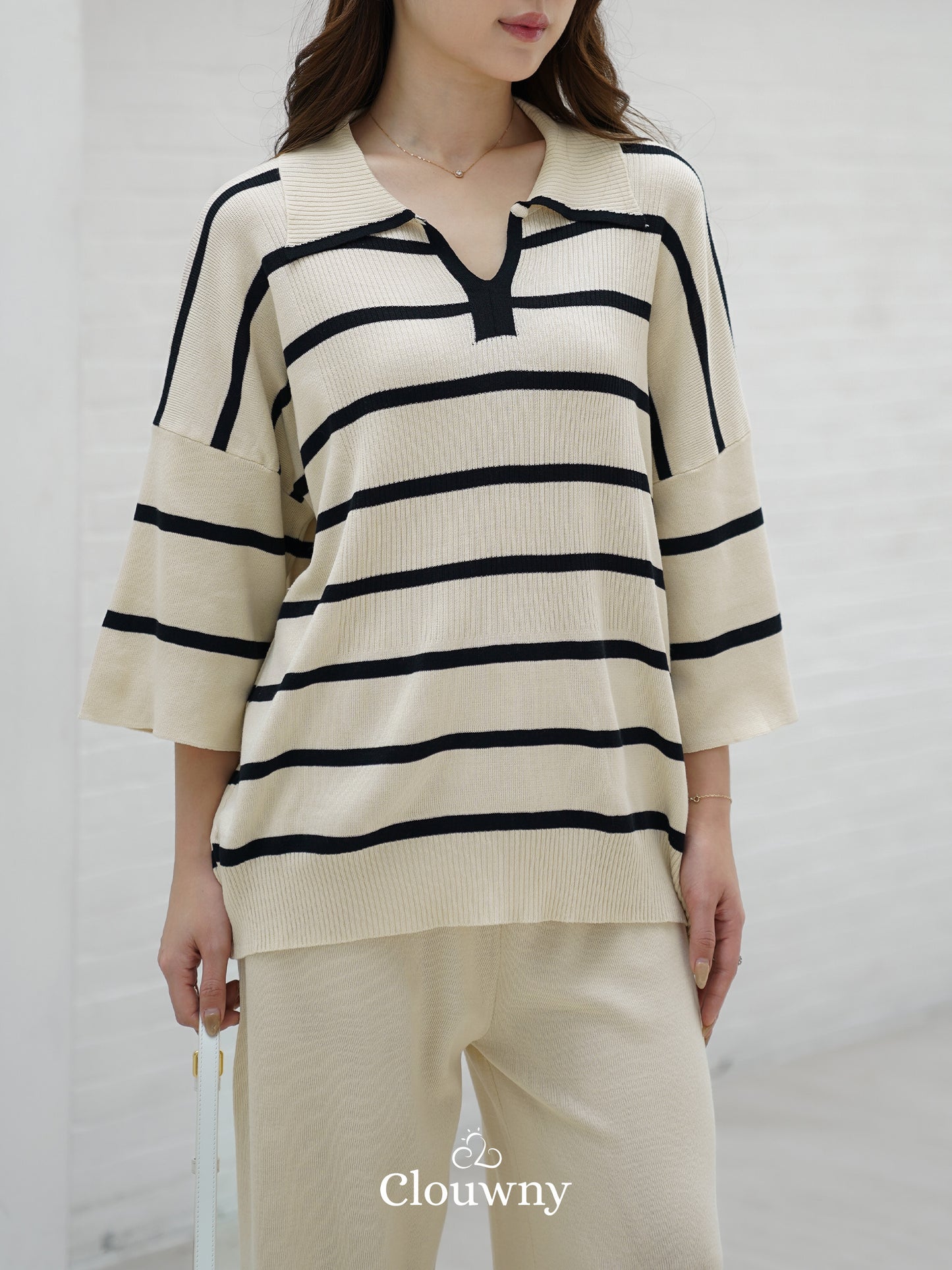 Set Garis Natasya - Krem