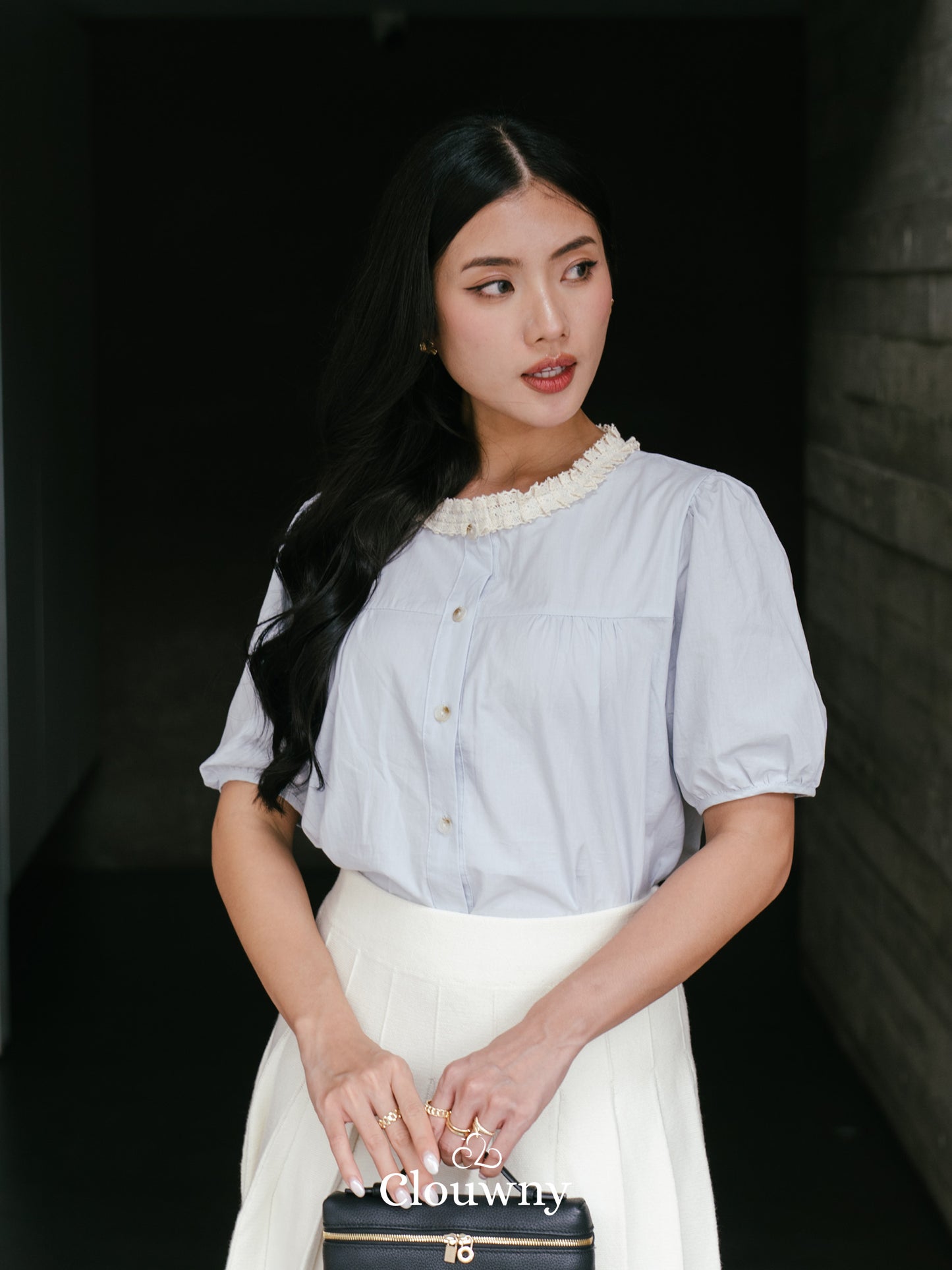 Machi Collar Lace Blouse - Blue