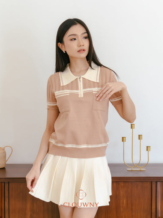 Lanna Zipper Knit Top - Khaki