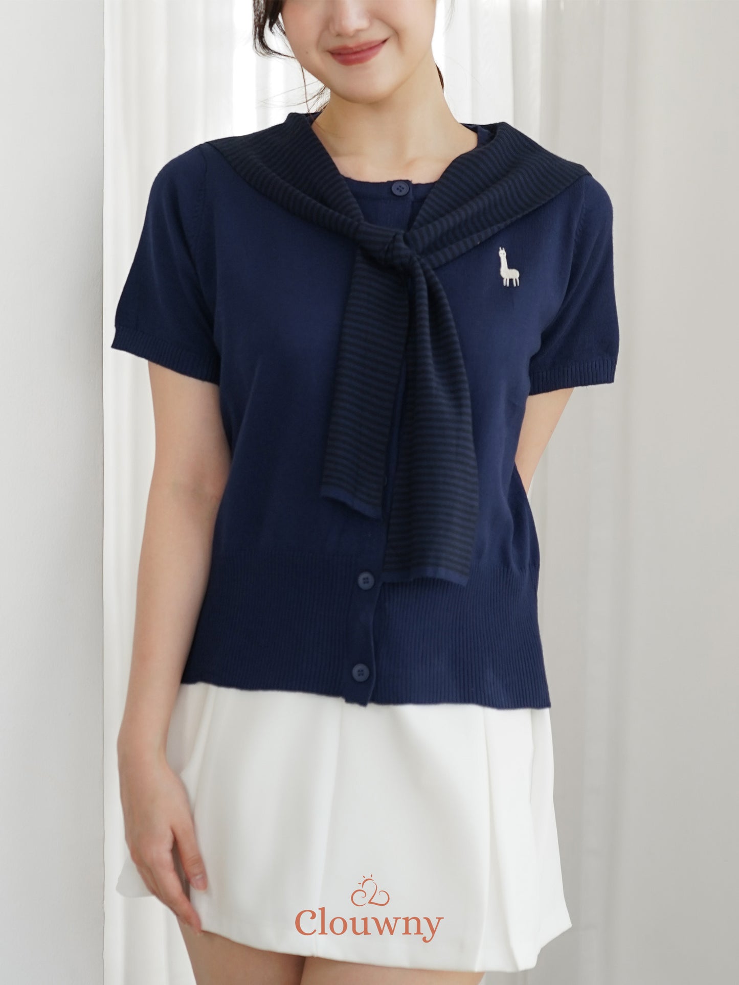 Yama Scarf Knit Top - Navy