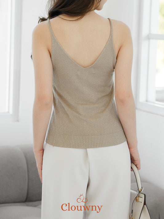 Dela Spaghetti Glitter Tanktop - Sand