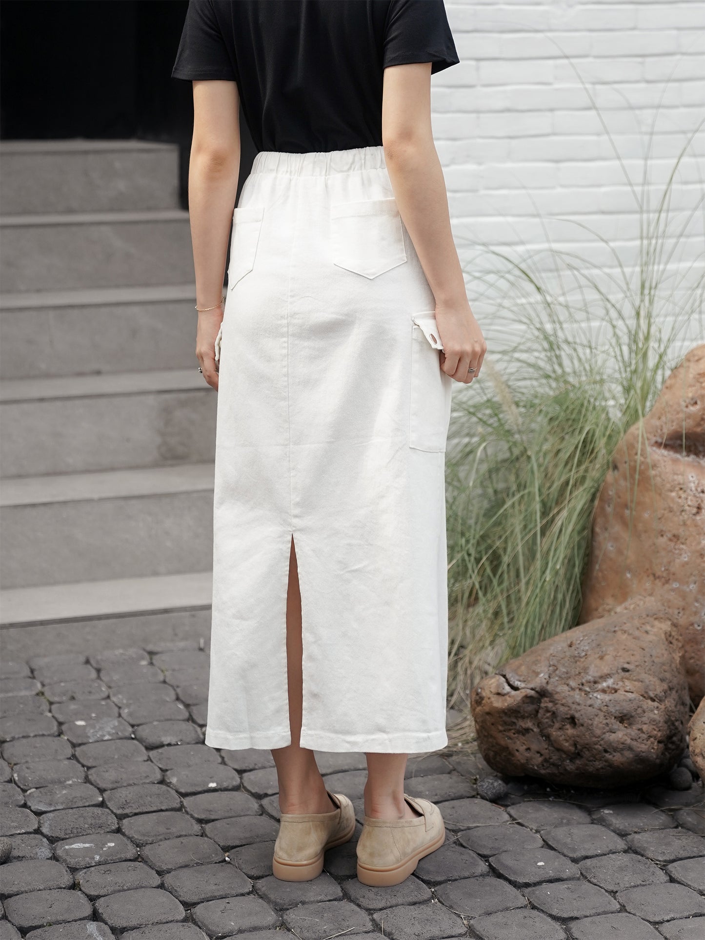 Kaze Cargo Denim Skirt - White