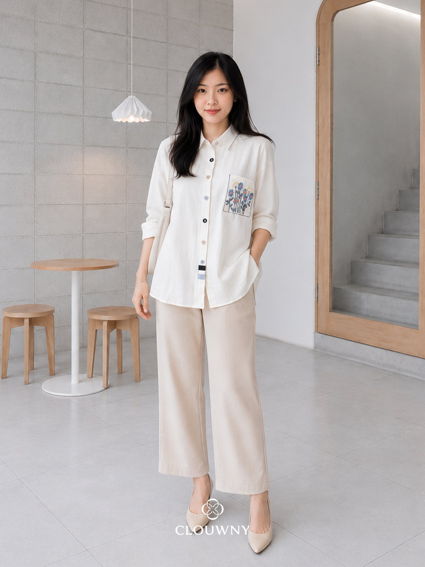 Andres Pocket Cotton Longsleeve Shirt - White