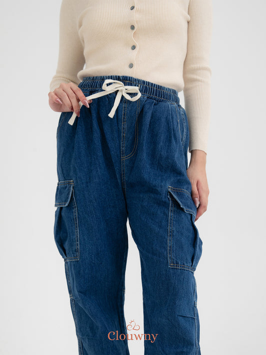 Joy Cargo Denim Pants - Dark Blue