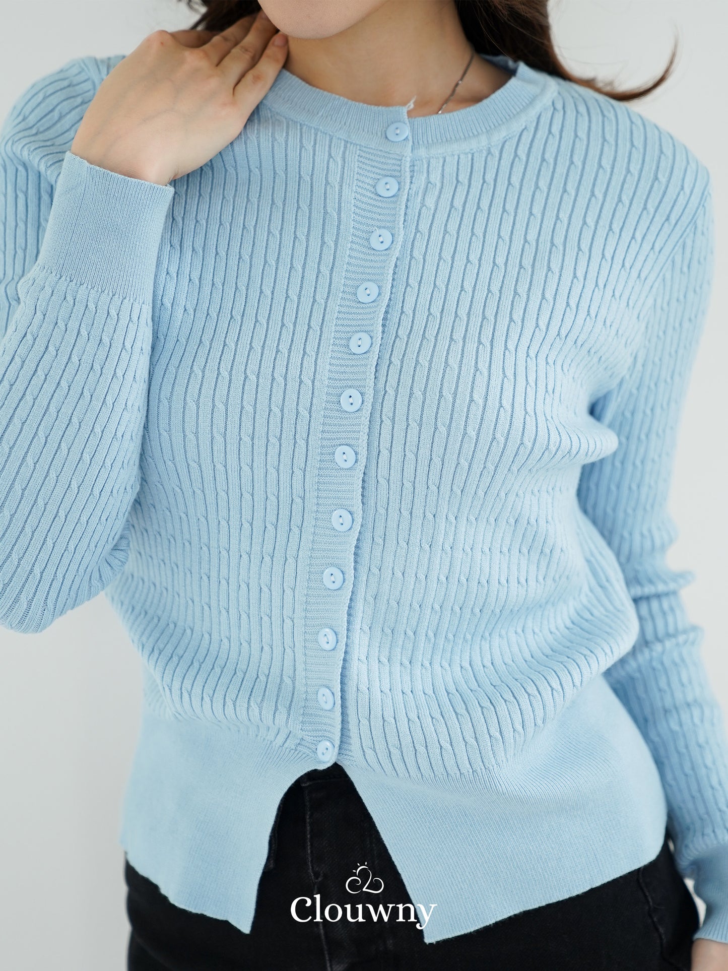 Nesa Button Knit Top - Light Blue