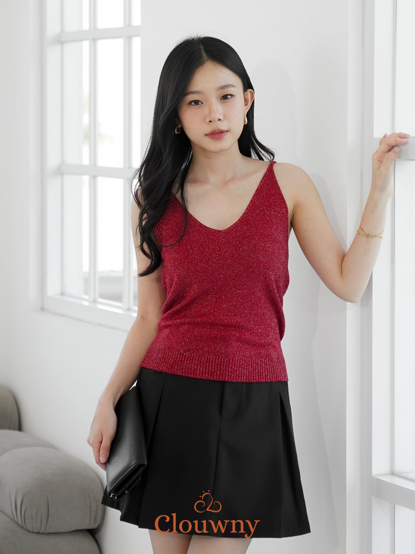 Dela Spaghetti Glitter Tanktop - Maroon