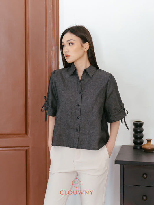 Osami Shirt Button Top - Black