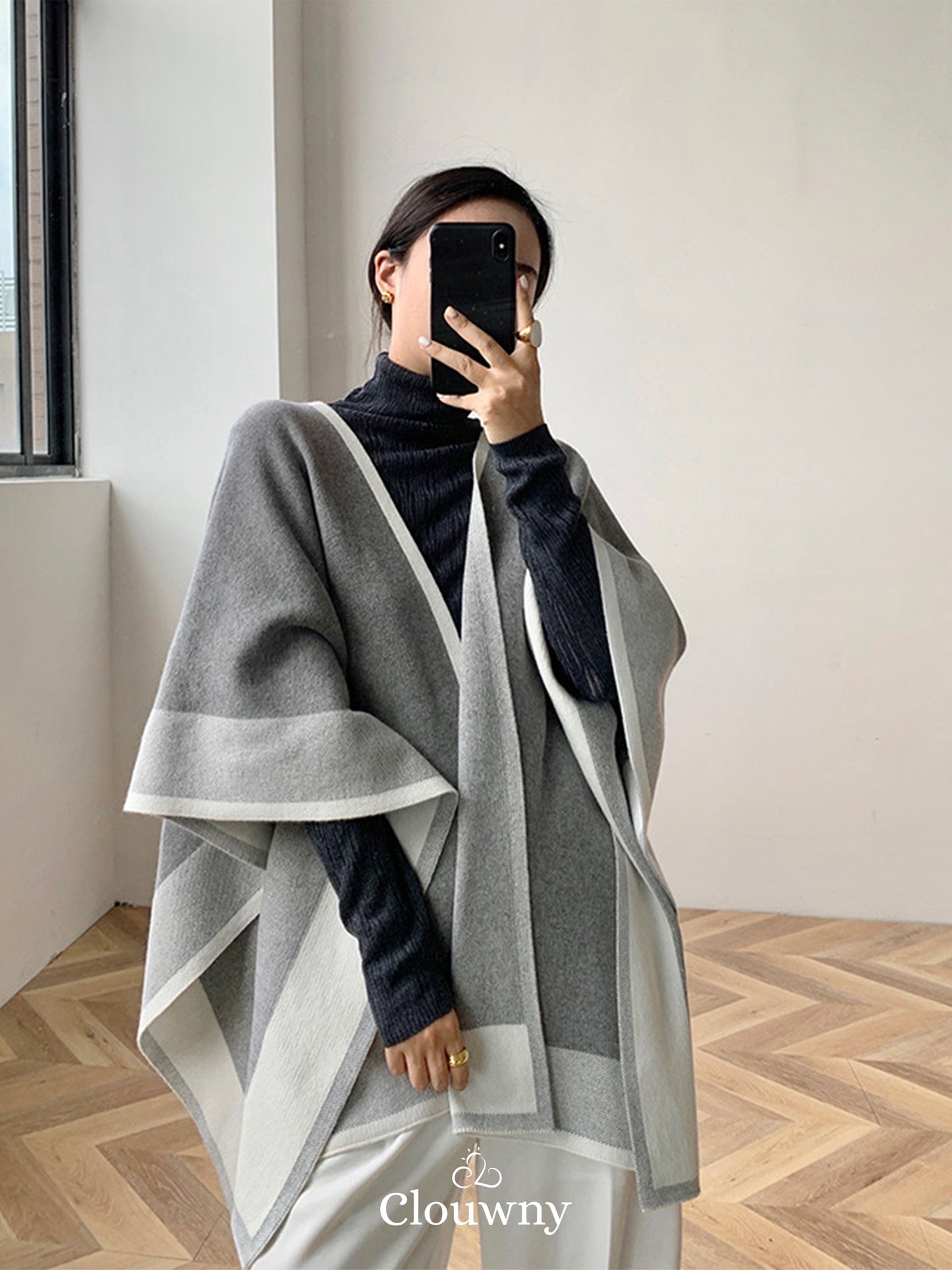 Two Tone Scarf Outer - Grey
