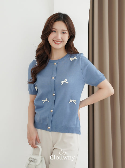 Ferlina Bow Knit Top - Blue