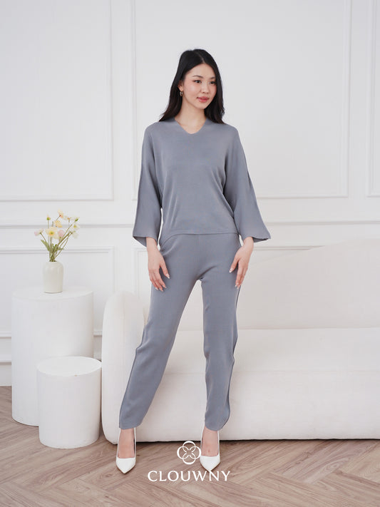 Dreson Vneck Knit Set - Grey