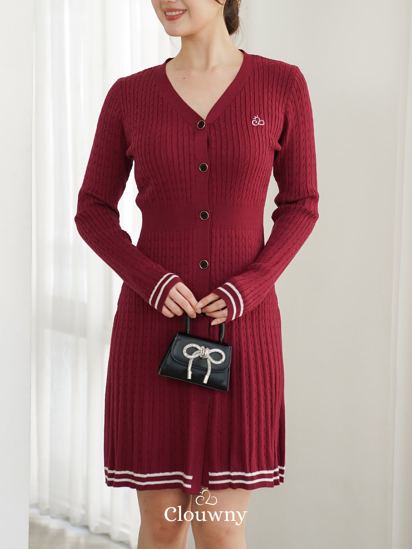 Scarlet Longsleeve Knit Dress - Maroon