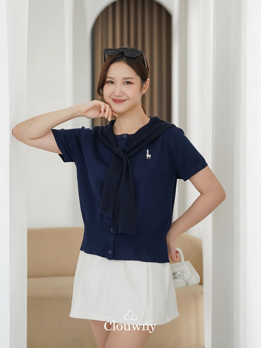 Yama Scarf Knit Top - Navy