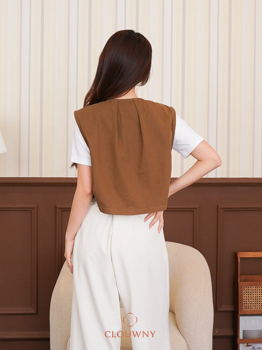 Christa Button Vest - Coffee