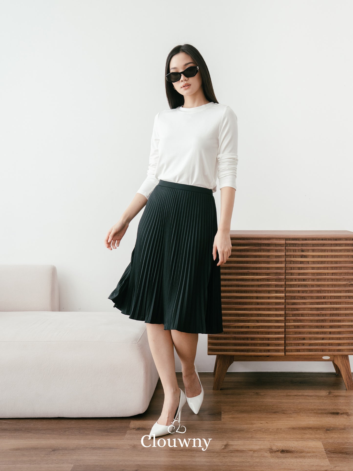 Vamos Midi Pleats Skirt - Black