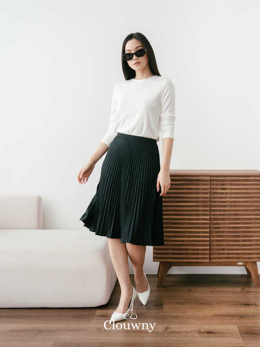 Vamos Midi Pleats Skirt - Black