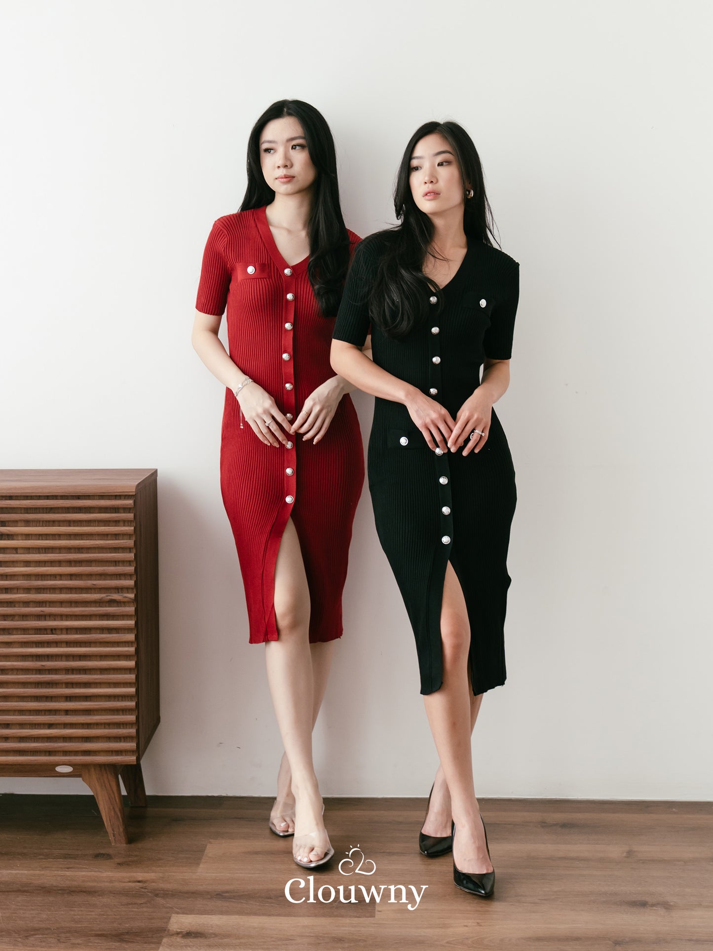 Edmond Button Dress - Maroon