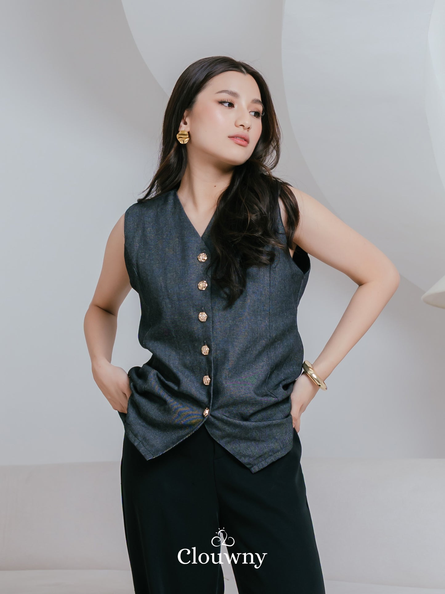 Yuta Button Vest - Grey