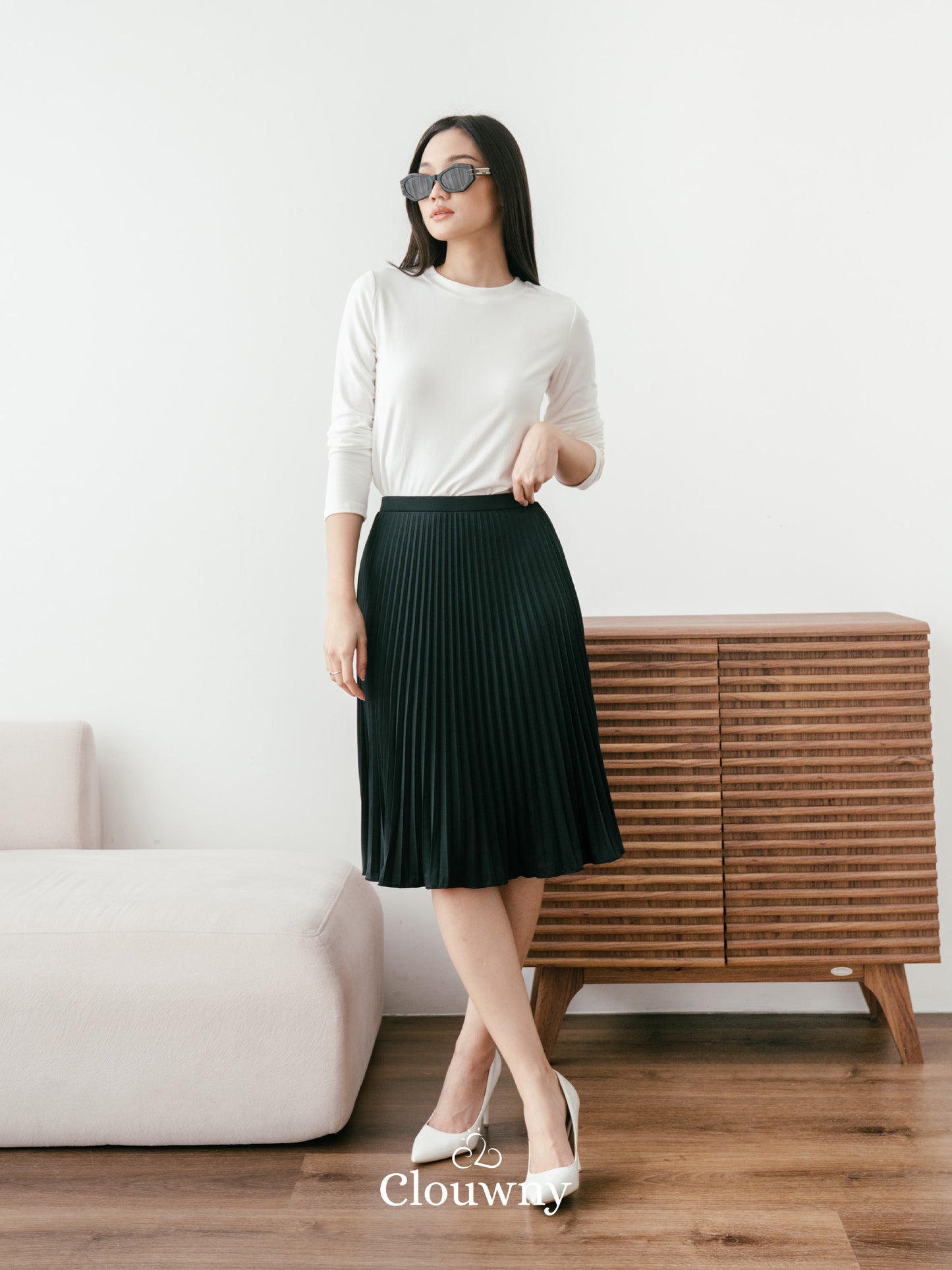 Vamos Midi Pleats Skirt - Black