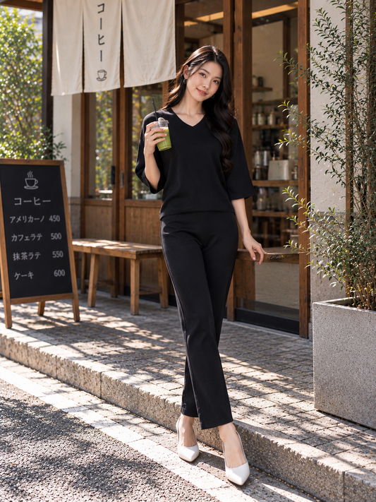 Dreson Vneck Knit Set - Black