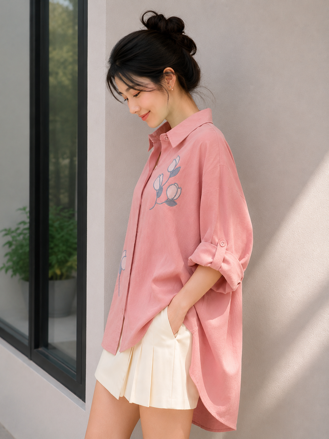 Sona Button Cotton Longsleeve - Pink