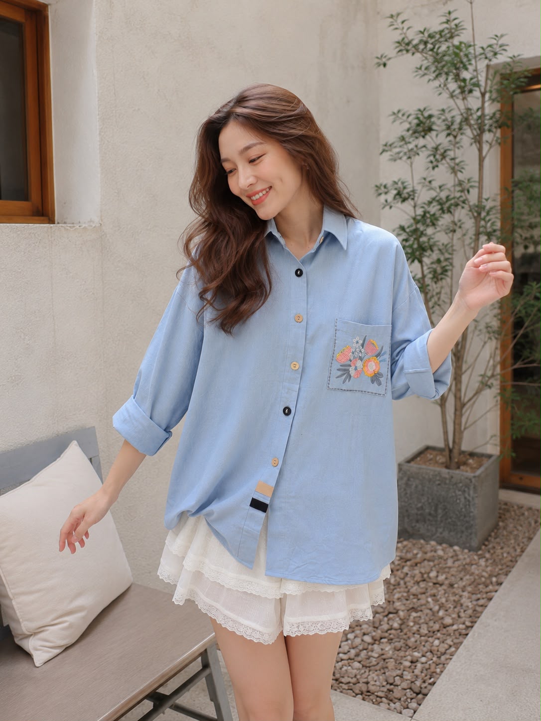 Nera Pocket Cotton Longsleeve - Blue