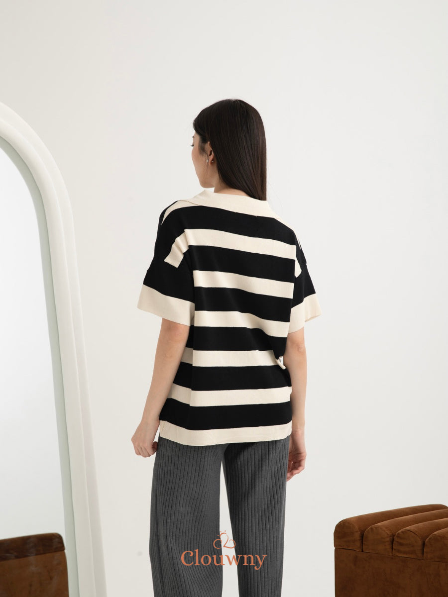 Minji Knit Stripes Top - Cream