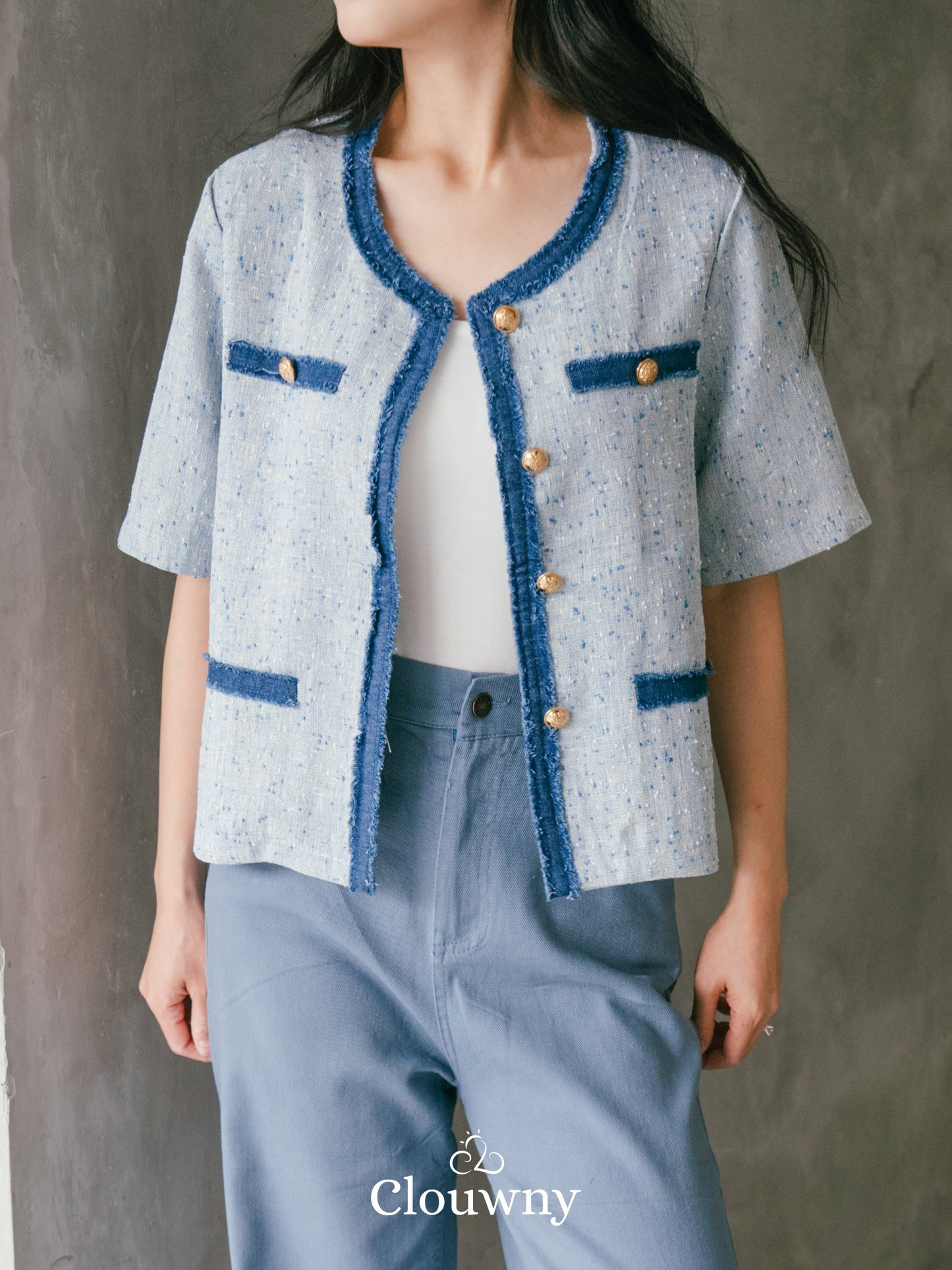 Portland Tweed Top - Light Blue