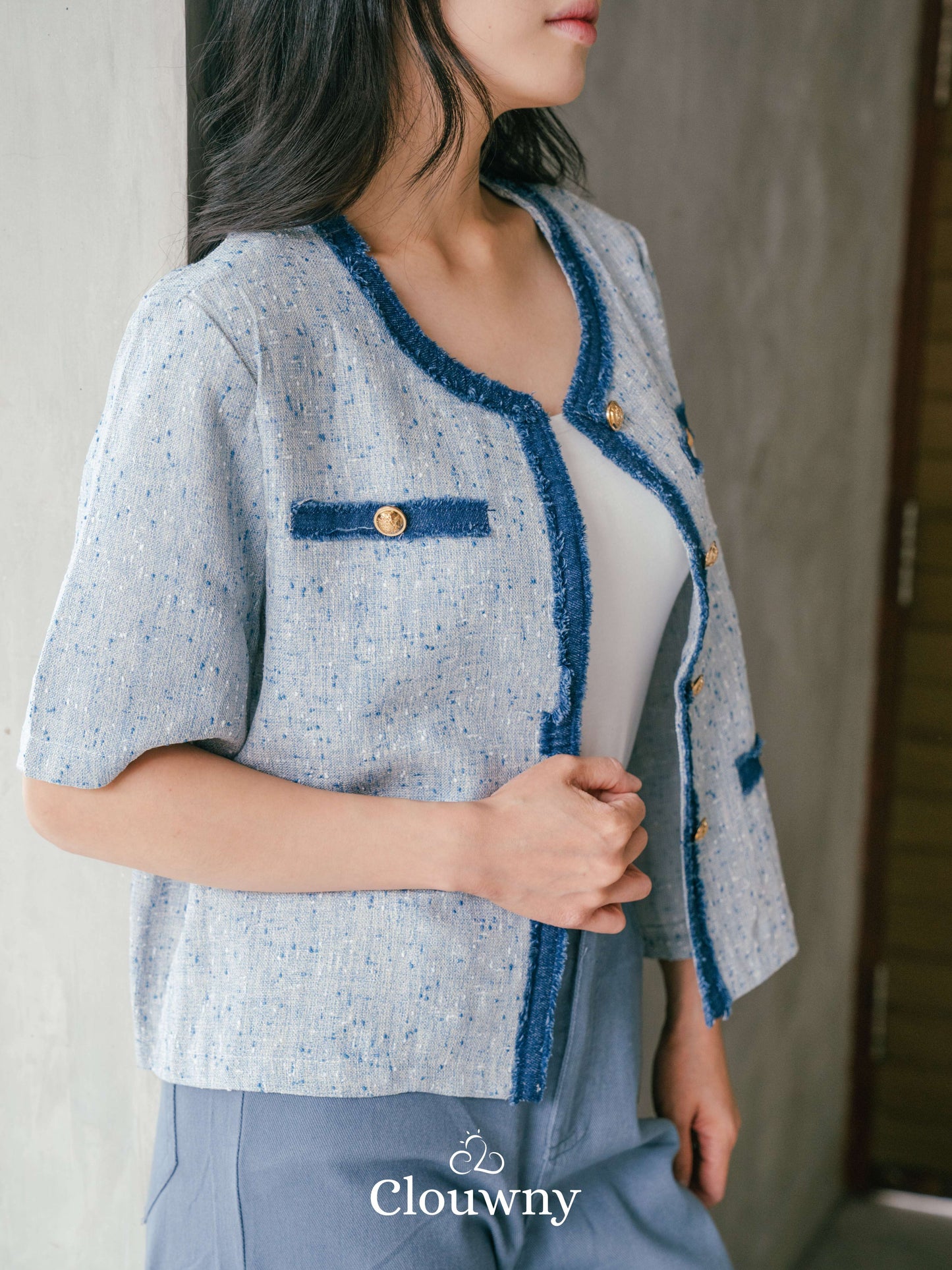 Portland Tweed Top - Light Blue