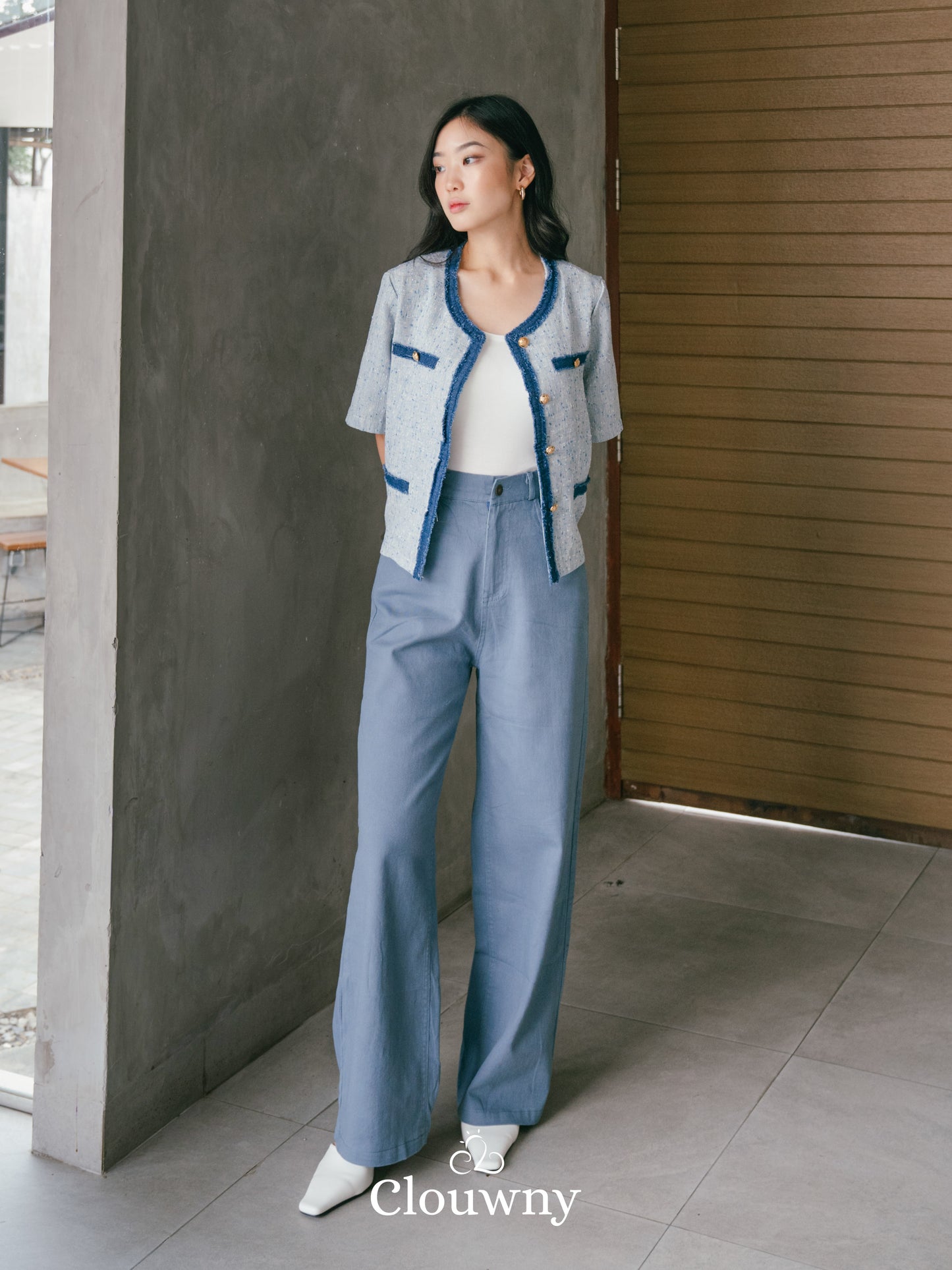 Portland Tweed Top - Light Blue