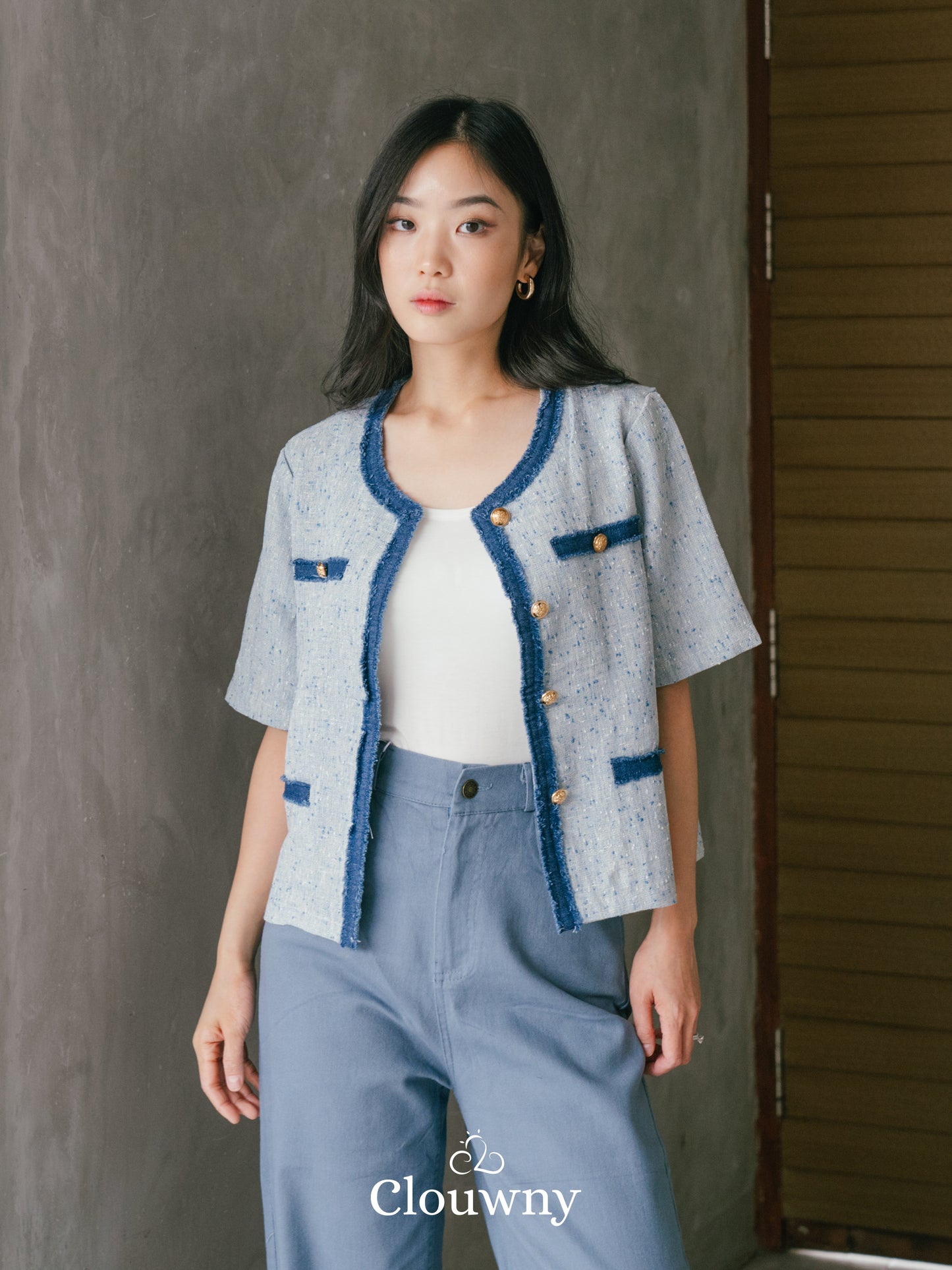 Portland Tweed Top - Light Blue
