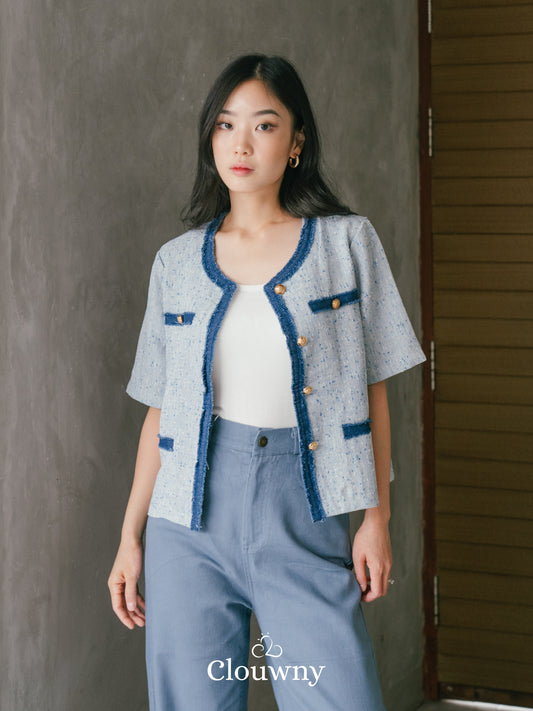 Portland Tweed Top - Light Blue