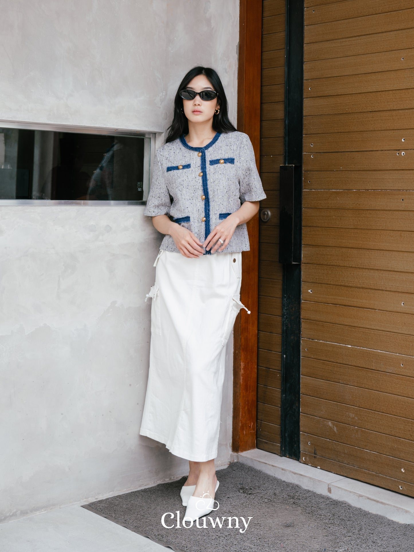Portland Tweed Top - Grey