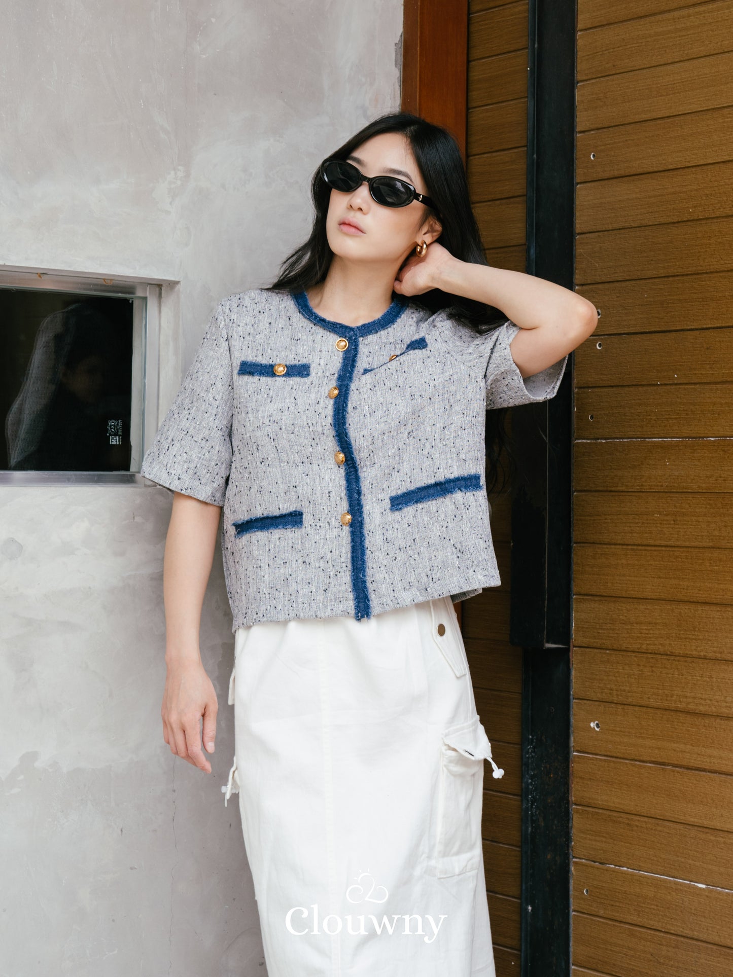 Portland Tweed Top - Grey