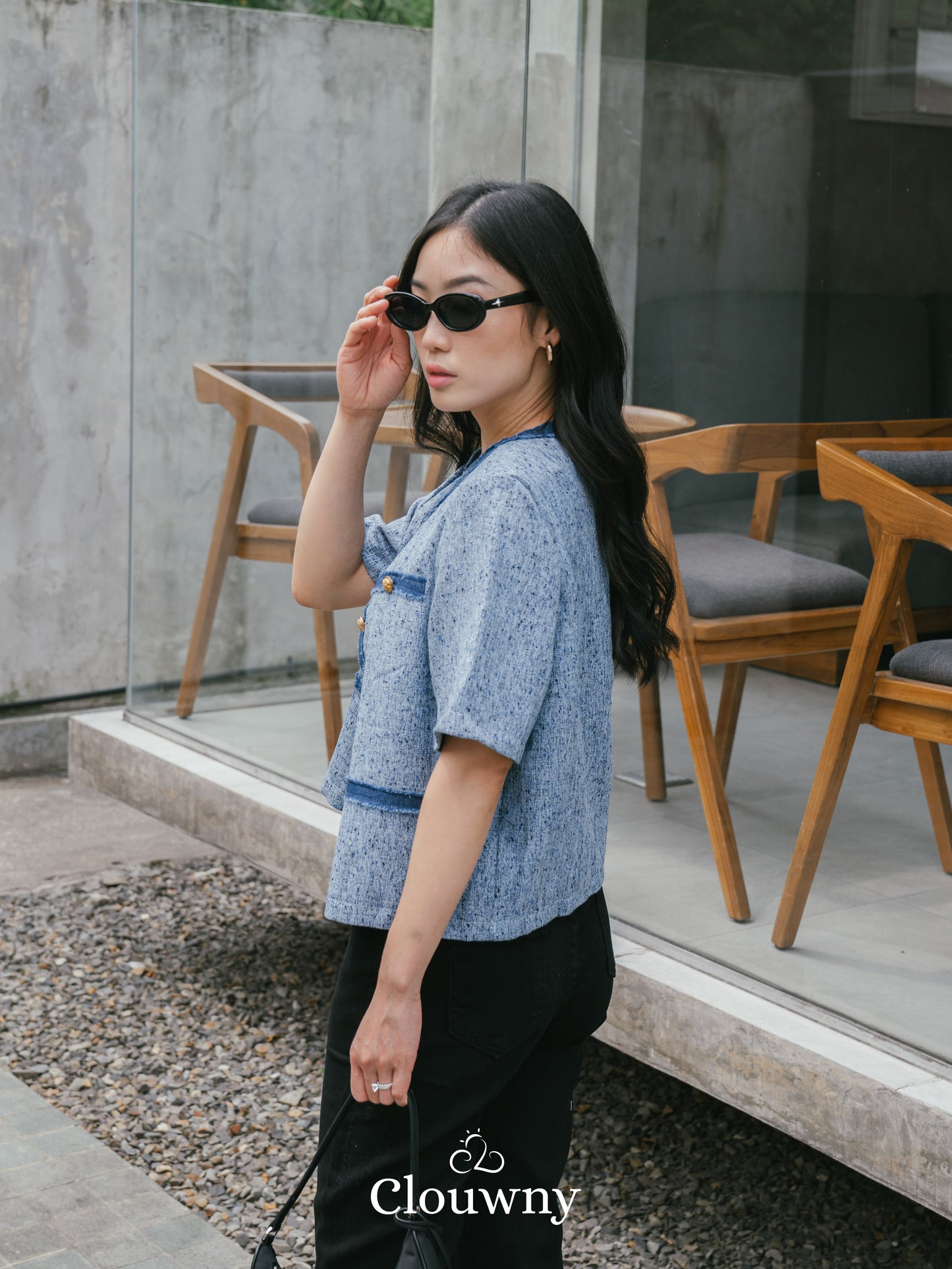 Portland Tweed Top - Sky Blue