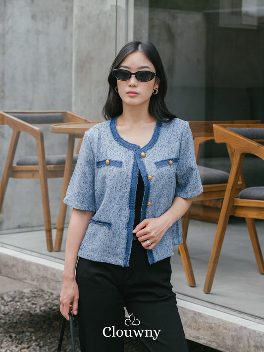 Portland Tweed Top - Sky Blue