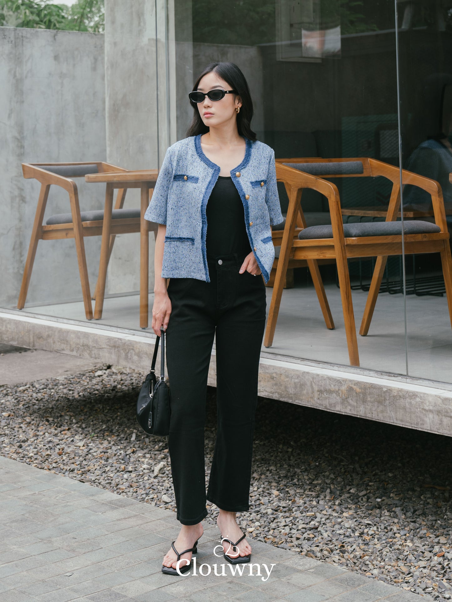 Portland Tweed Top - Sky Blue