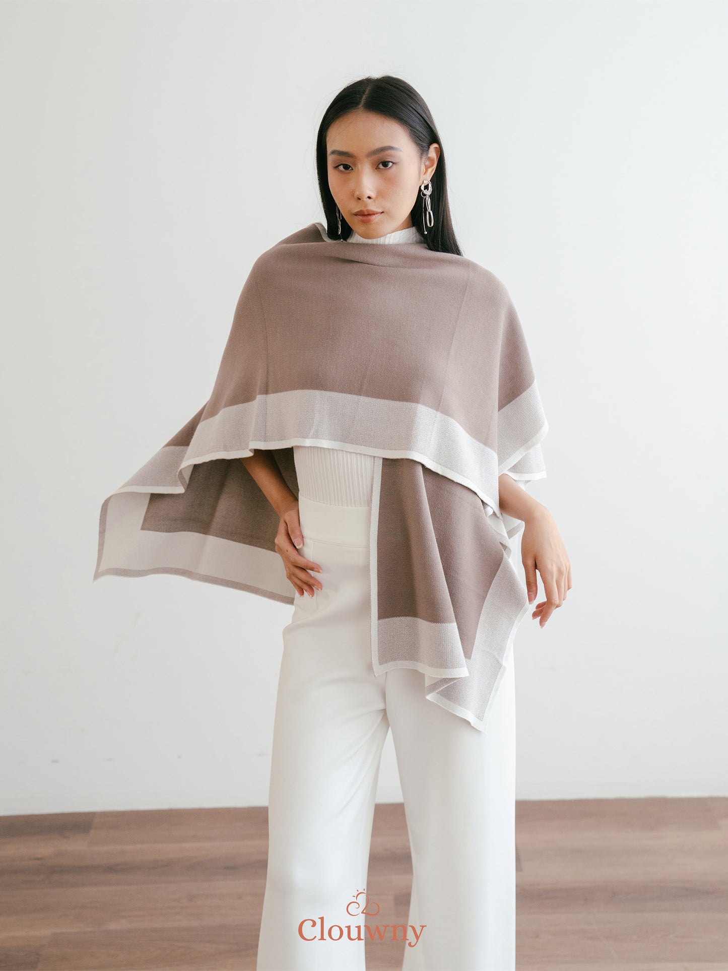 Two Tone Scarf Outer - Khaki
