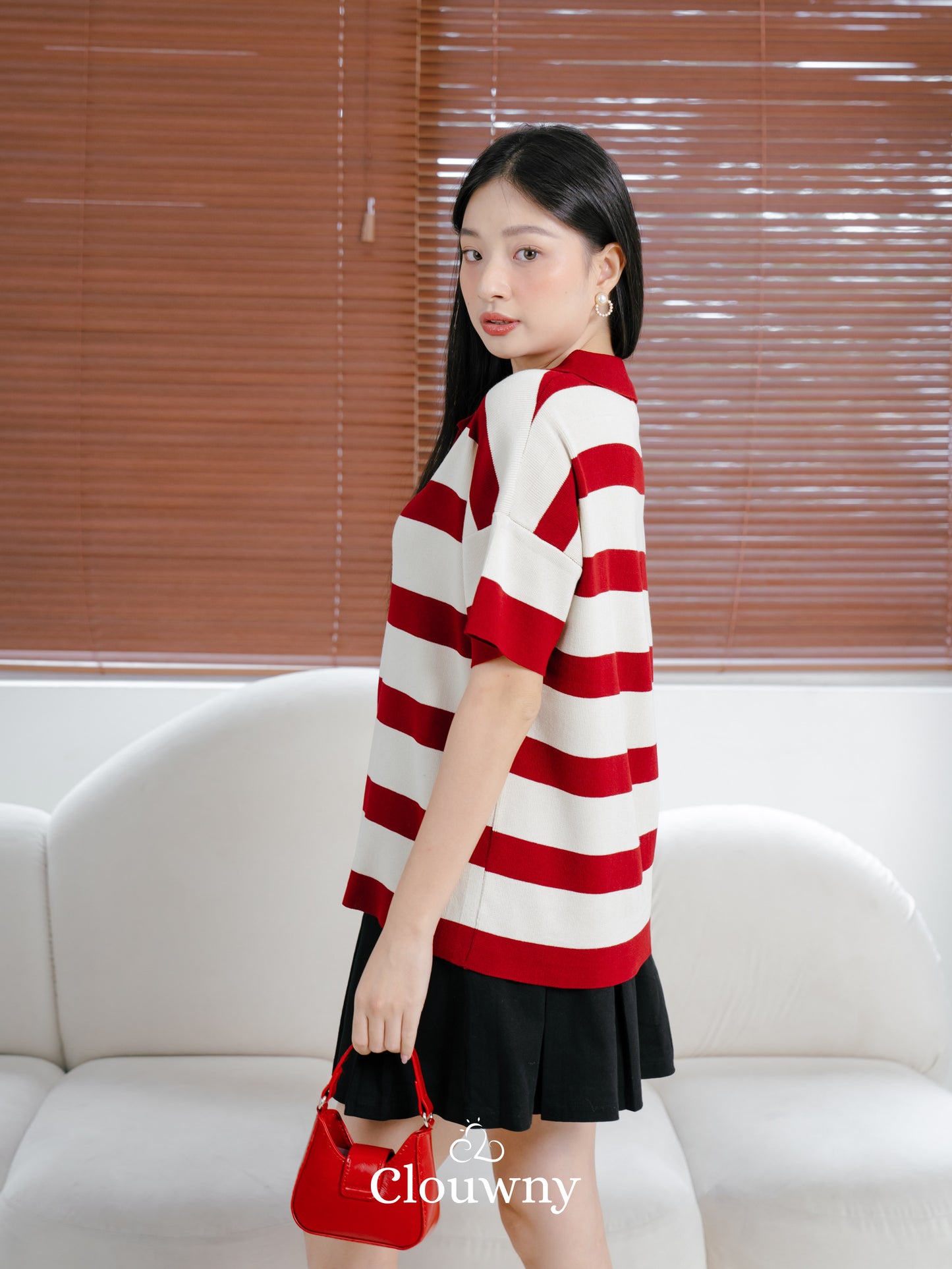 Minji Knit Stripes Top - Maroon
