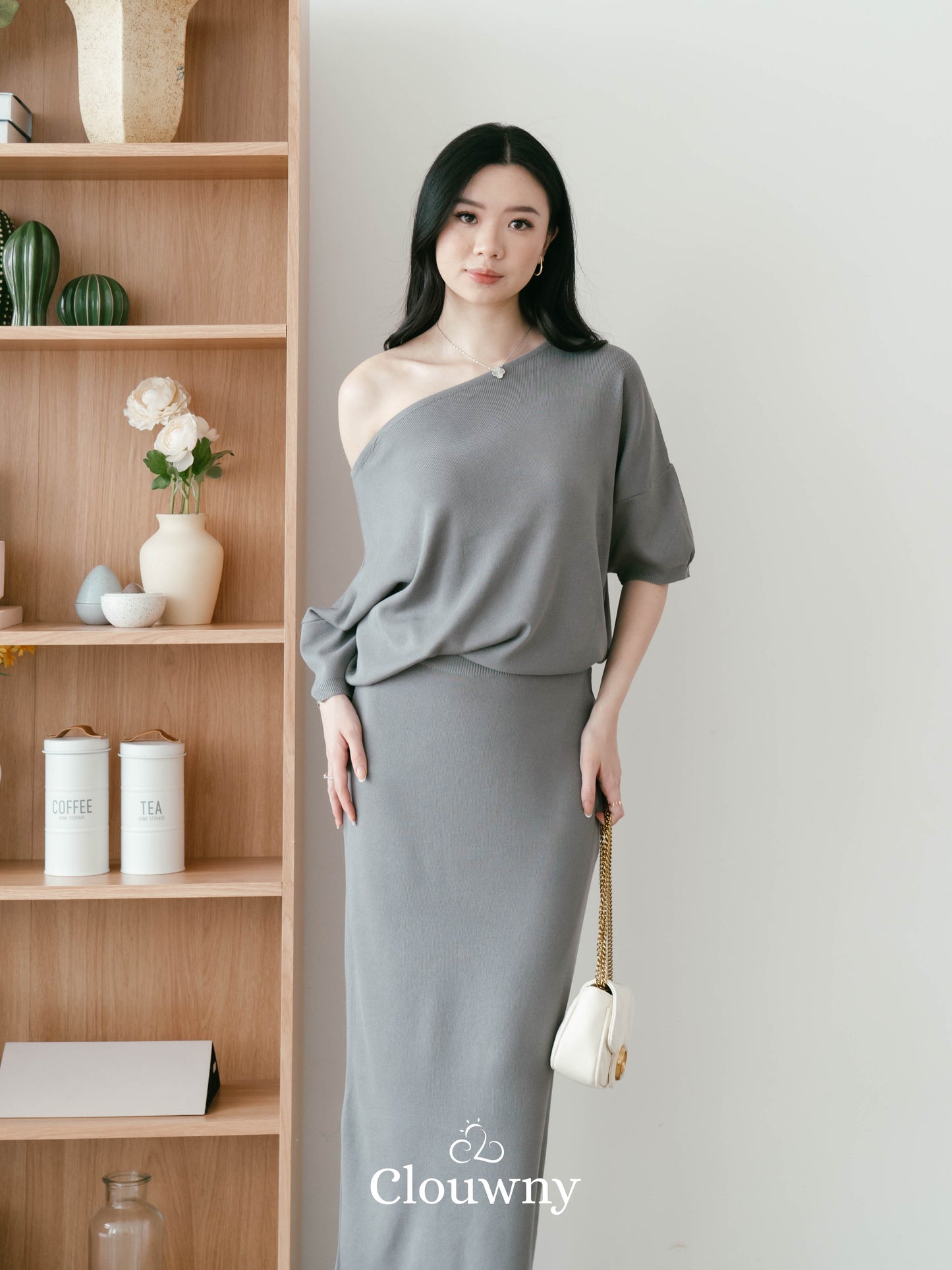 One Shoulder Set - Grey