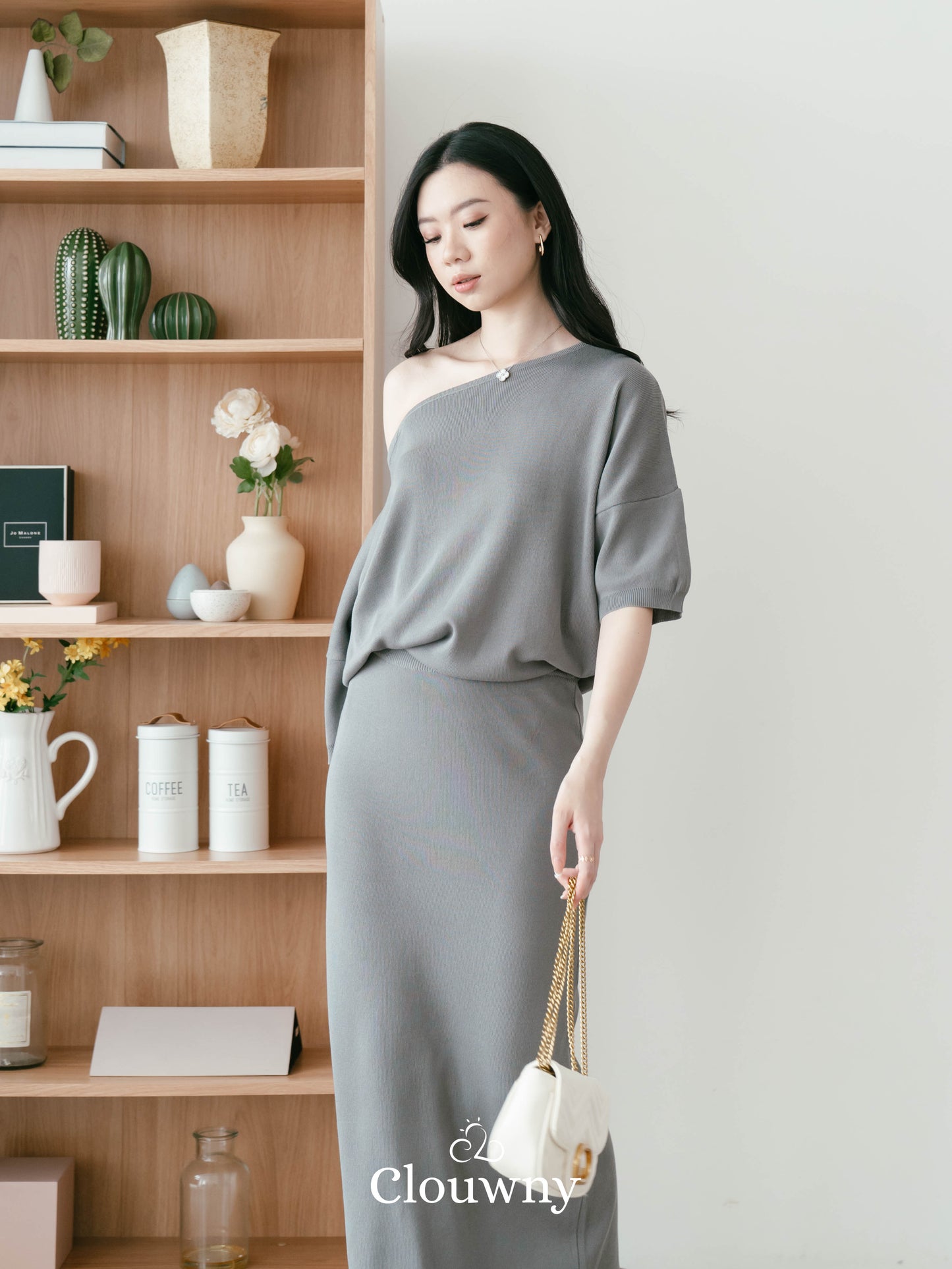 One Shoulder Set - Grey