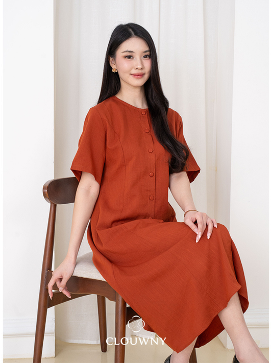 Mirsya Button Dress - Terracota