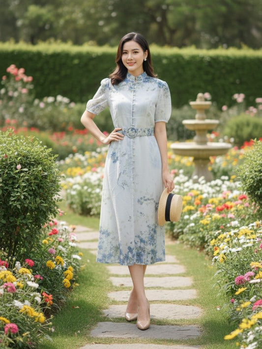 Raima Floral Belt Dress - Blue