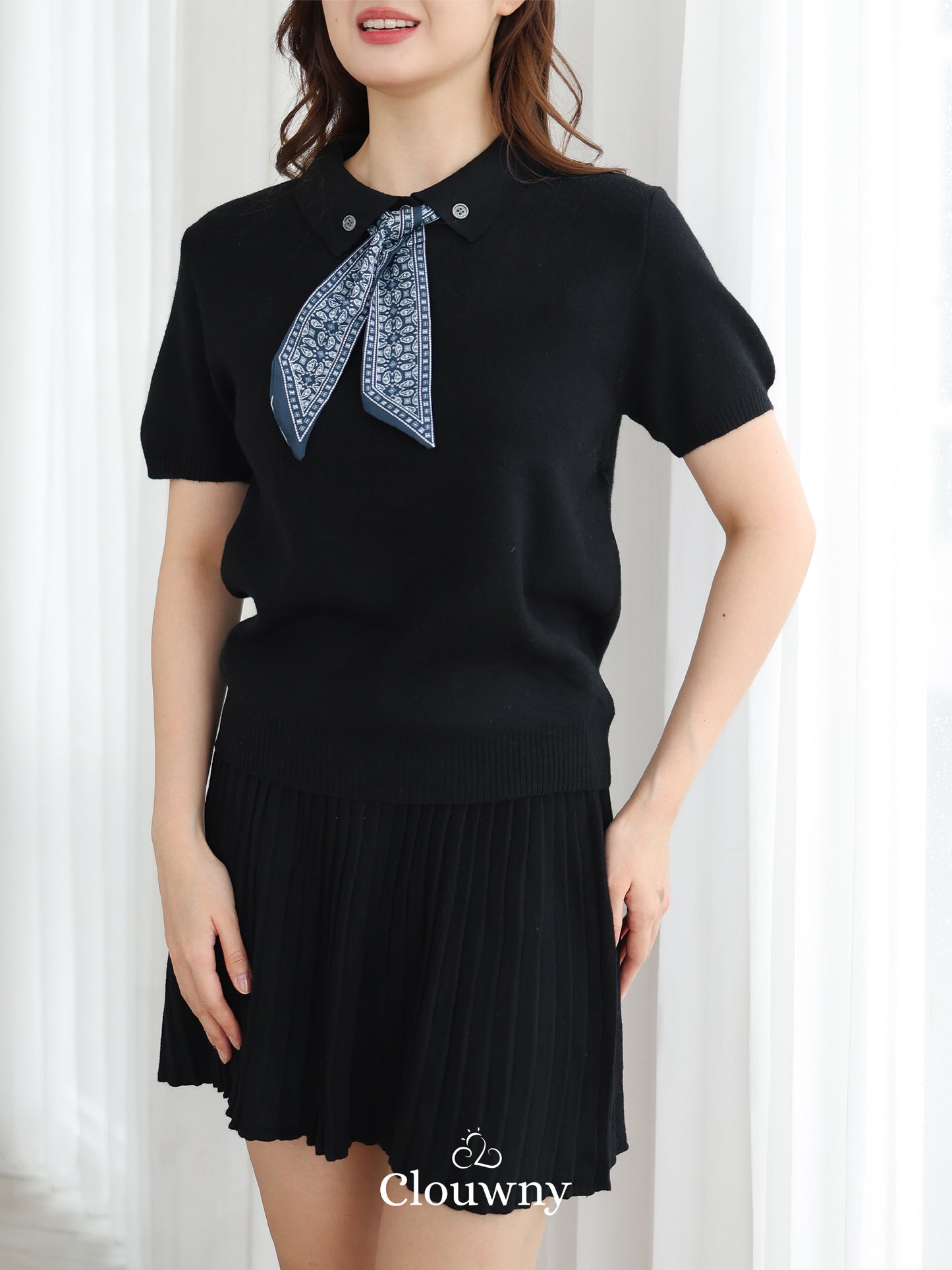 Moza Scarf Knit Set - Black