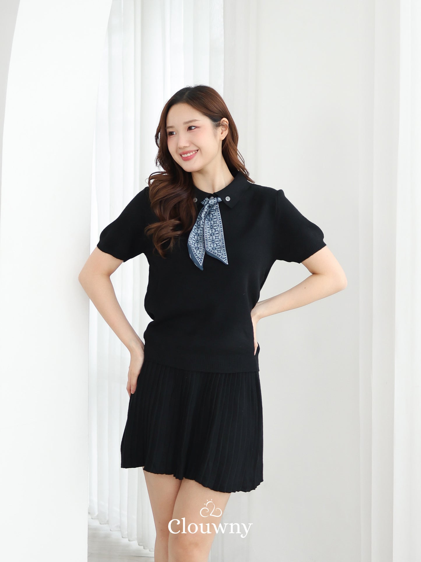 Moza Scarf Knit Set - Black