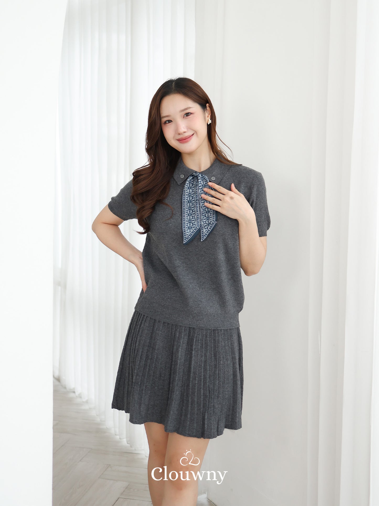 Moza Scarf Knit Set - Grey