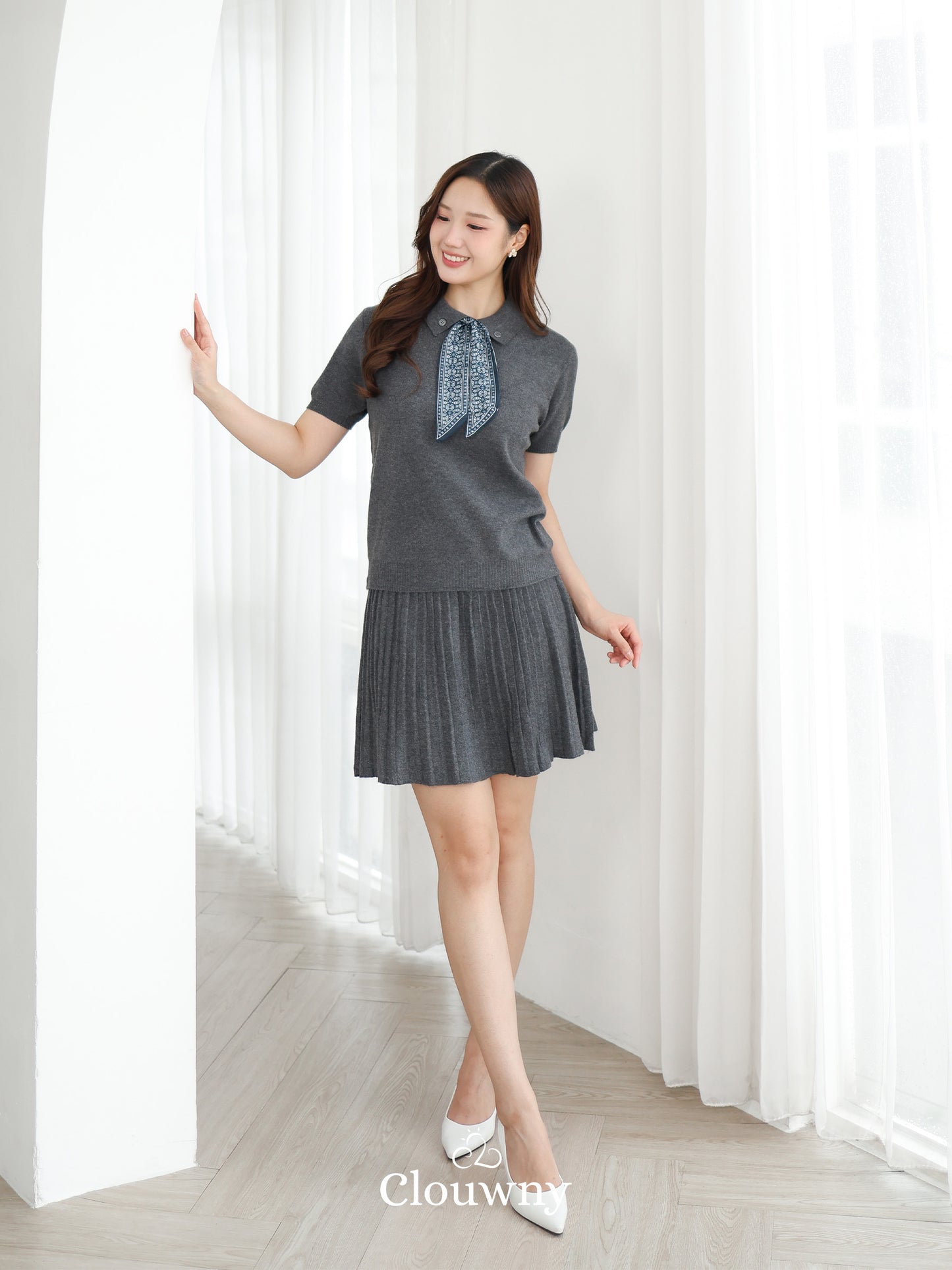 Moza Scarf Knit Set - Grey