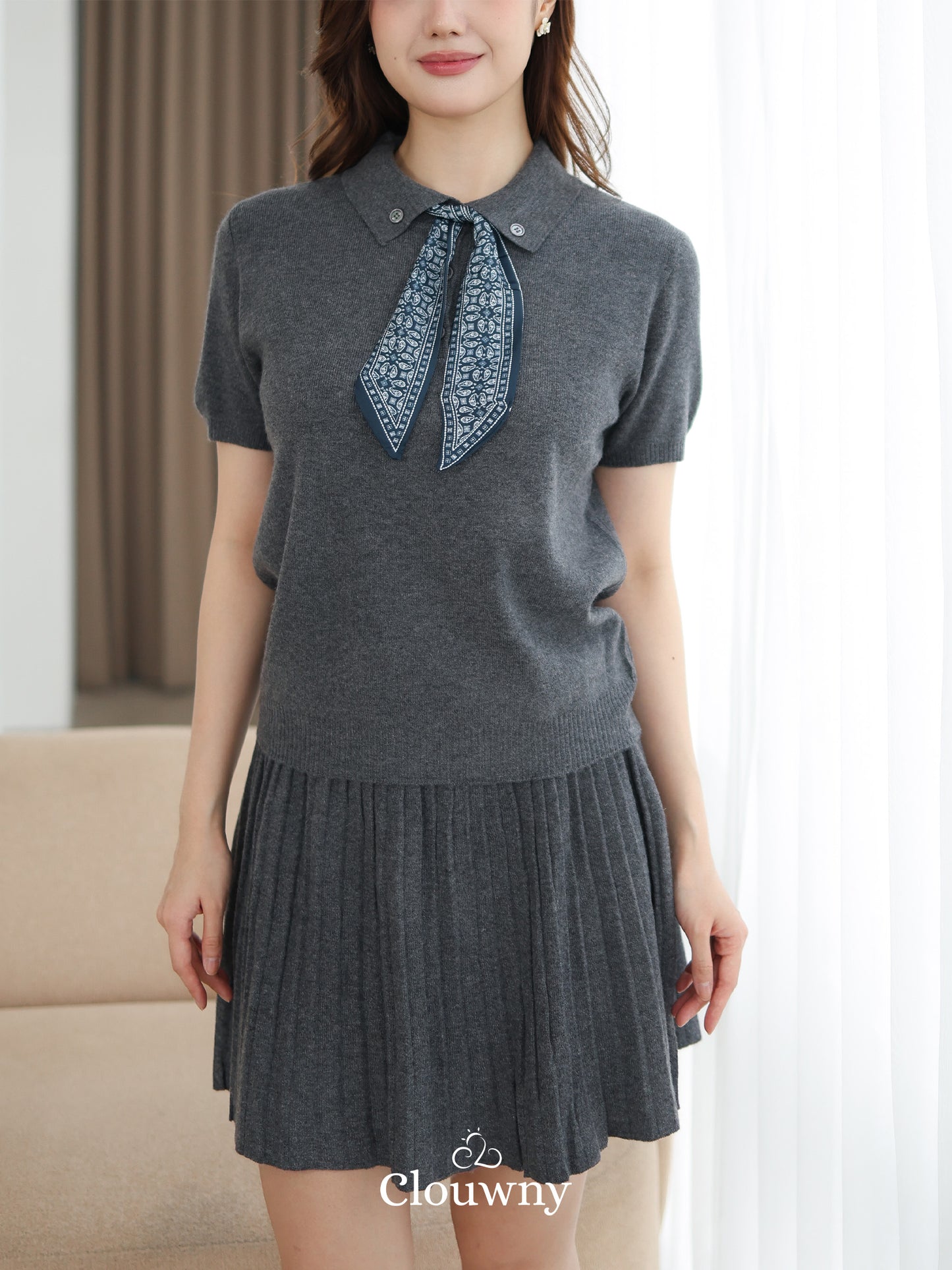 Moza Scarf Knit Set - Grey