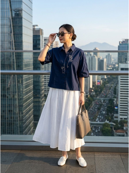 Bridget Cotton Blouse - Navy